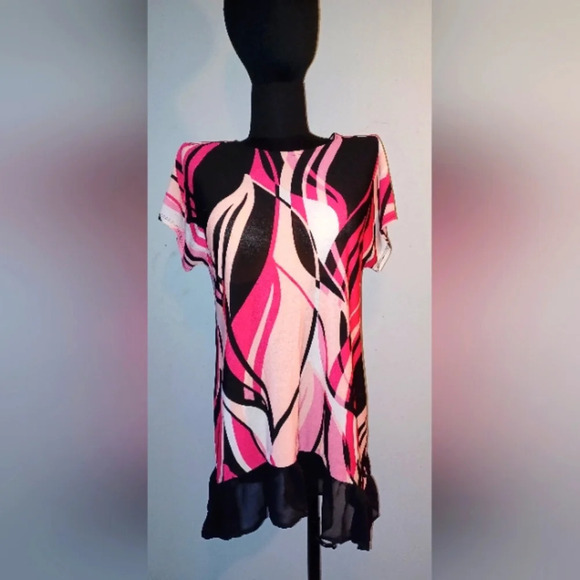 C Est. 1946 Tops - Est 1946 Pink Black Road to Rio Ruffle Hem Blouse